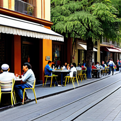 **

"A bustling street scene in the Lastarria neighborhood of Santiago, Chile, during the daytime. People are enjoying the cafes and cultural attractions. Focus on the vibrant colors and historical architecture. Safe for work, appropriate content, fully clothed, professional, modest, perfect anatomy, natural proportions, high quality."

**
