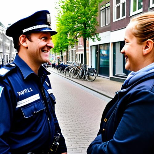 Community Policing**

"A friendly, fully clothed Dutch "wijkagent" (community police officer) interacting with residents in a diverse Amsterdam neighborhood, smiling and approachable, appropriate attire, safe for work, professional demeanor, natural proportions, bright daylight, clean and orderly street scene, family-friendly."

**